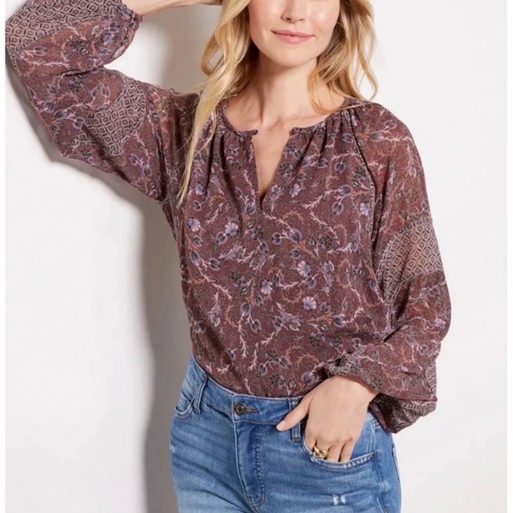 Evereve Purple and Brown Floral Blouse